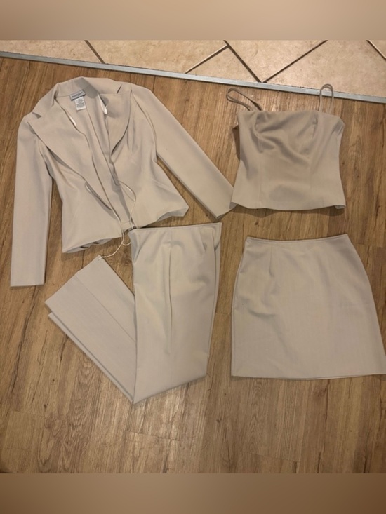 Breakin' loose Jackets & Blazers - 4-Piece Beige Pinstripe Set |Blazer, Corset Top, Pants /Mini Skirt | XS-S